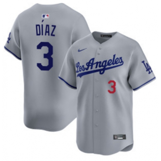 Men's Los Angeles Dodgers #3 Edwin Díaz Grey Cool Base Stitched Baseball Jersey - Ujersey