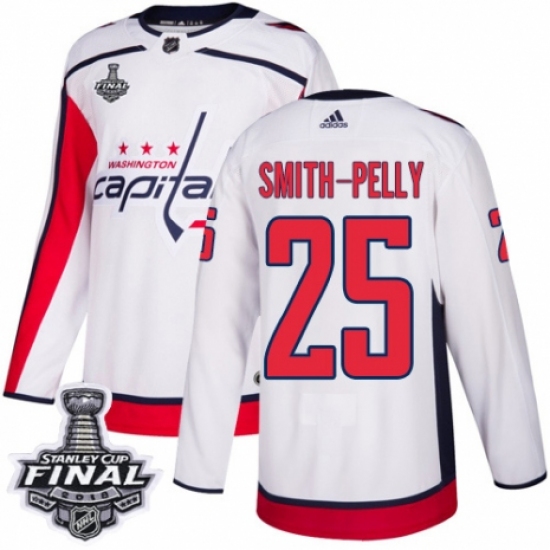 Youth Adidas Washington Capitals #25 Devante Smith-Pelly Authentic White Away 2018 Stanley Cup Final NHL Jersey
