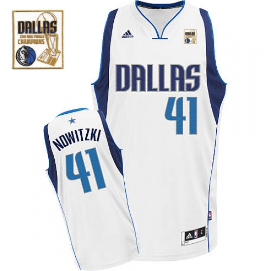 Men's Adidas Dallas Mavericks #41 Dirk Nowitzki Swingman White Home Champions Patch NBA Jersey - Ujersey