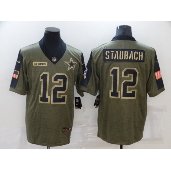 Men's Dallas Cowboys #12 Roger Staubach Olive Gold 2021 Salute To Service Limited Player Jersey - Ujersey