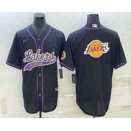 Men's Los Angeles Lakers Black Team Big Logo Cool Base Stitched Baseball Jersey - Ujersey