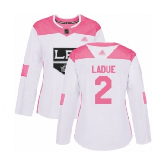 Women's Los Angeles Kings #2 Paul LaDue Authentic White Pink Fashion Hockey Jersey - Ujersey