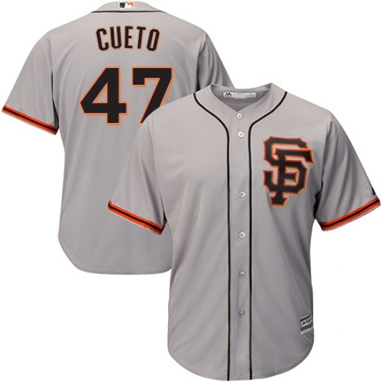 Men's Majestic San Francisco Giants #47 Johnny Cueto Replica Grey Road 2 Cool Base MLB Jersey - Ujersey