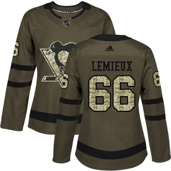 Women's Reebok Pittsburgh Penguins #66 Mario Lemieux Authentic Green Salute to Service NHL Jersey - Ujersey