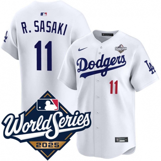 Men's Los Angeles Dodgers #11 Roki Sasaki White 2025 World Series Limited Stitched Baseball Jersey - Ujersey