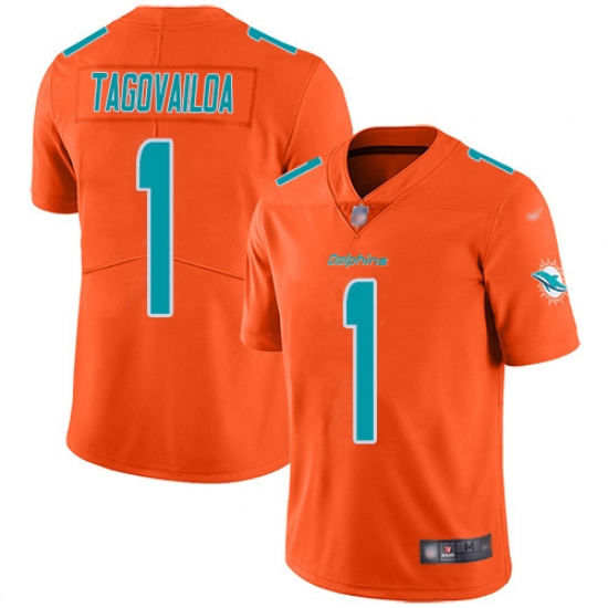 Youth Miami Dolphins #1 Tua Tagovailoa Orange Stitched Limited Inverted Legend Jersey - Ujersey