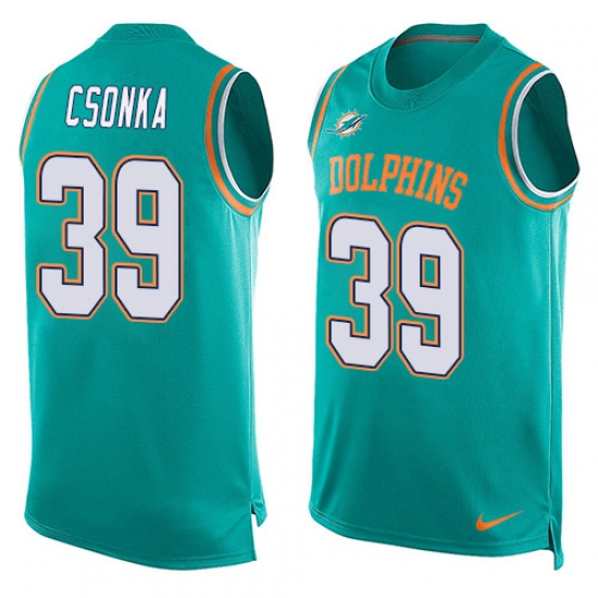 Men's Nike Miami Dolphins #39 Larry Csonka Limited Aqua Green Player Name & Number Tank Top NFL Jersey - Ujersey