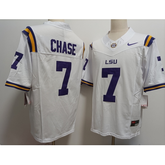 Men's LSU Tigers #7 JaMarr Chase White FUSE College Stitched Jersey - Ujersey