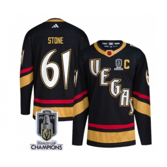 Men's Vegas Golden Knights #61 Mark Stone Black 2023 Stanley Cup Champions Reverse Retro Stitched Jersey - Ujersey