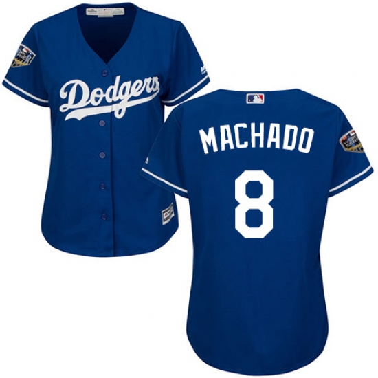Women's Majestic Los Angeles Dodgers #8 Manny Machado Authentic Royal Blue Alternate Cool Base 2018 World Series MLB Jersey - Ujersey
