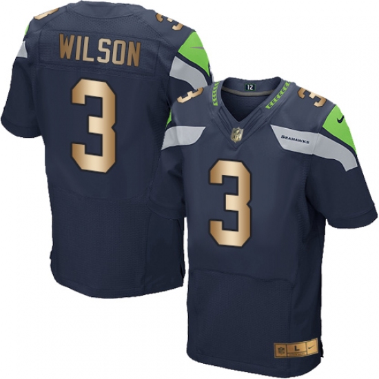 Men's Nike Seattle Seahawks #3 Russell Wilson Elite Navy/Gold Team Color NFL Jersey