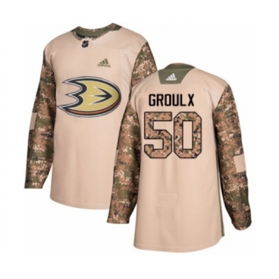 Youth Adidas Anaheim Ducks #50 Benoit-Olivier Groulx Authentic Camo Veterans Day Practice NHL Jersey - Ujersey