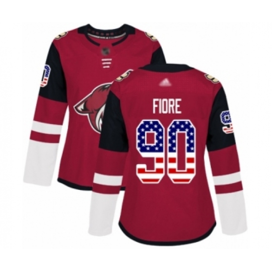 Women's Arizona Coyotes #90 Giovanni Fiore Authentic Red USA Flag Fashion Hockey Jersey - Ujersey