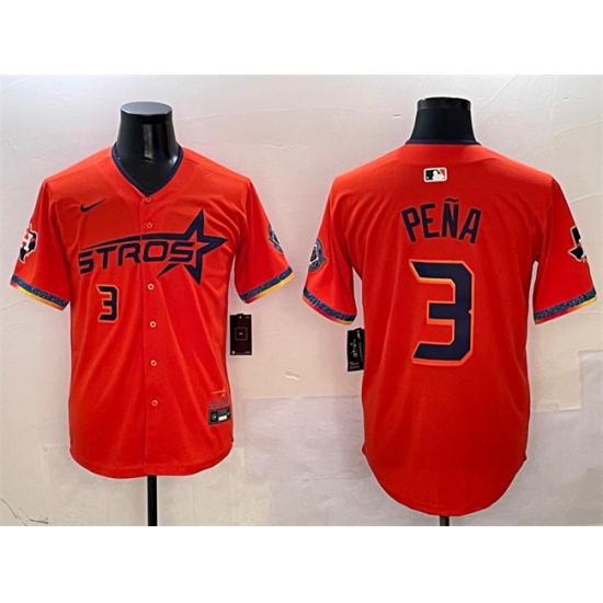Men's Houston Astros #3 Jeremy Pena Orange 2025 City Connect With Texas Limited Stitched Baseball Jersey