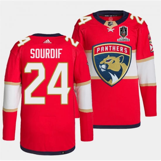 Men's Florida Panthers #24 Justin Sourdif Red Home 2024 Stanley Cup Champions Stitched Jersey - Ujersey