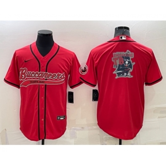 Men's Tampa Bay Buccaneers Red Team Big Logo With Patch Cool Base Stitched Baseball Jersey - Ujersey