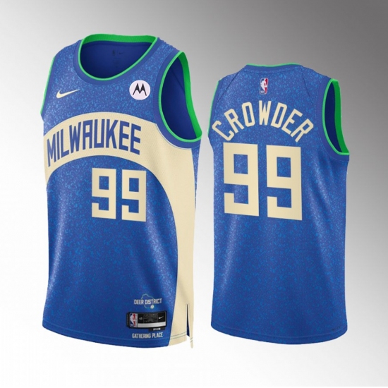 Men's Milwaukee Bucks #99 Jae Crowder Blue 2023-24 City Edition Stitched Basketball Jersey - Ujersey