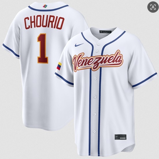 Men's Venezuela Baseball #1 Jackson Chourio White 2026 World Baseball Classic Home Stadium Stitched Jersey - Ujersey