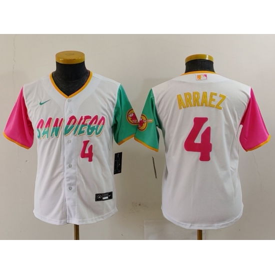 Youth San Diego Padres #4 Luis Arraez Number White 2023 City Connect Cool Base Stitched Jersey - Ujersey