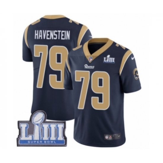 Men's Nike Los Angeles Rams #79 Rob Havenstein Navy Blue Team Color Vapor Untouchable Limited Player Super Bowl LIII Bound NFL Jersey - Ujersey