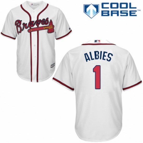 Men's Majestic Atlanta Braves #1 Ozzie Albies Replica White Home Cool Base MLB Jersey - Ujersey