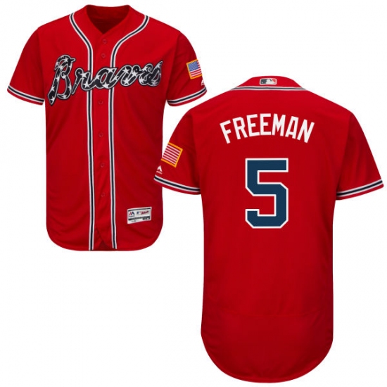 Men's Majestic Atlanta Braves #5 Freddie Freeman Red Alternate Flex Base Authentic Collection MLB Jersey - Ujersey