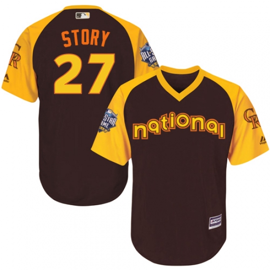 Youth Majestic Colorado Rockies #27 Trevor Story Authentic Brown 2016 All-Star National League BP Cool Base MLB Jersey - Ujersey