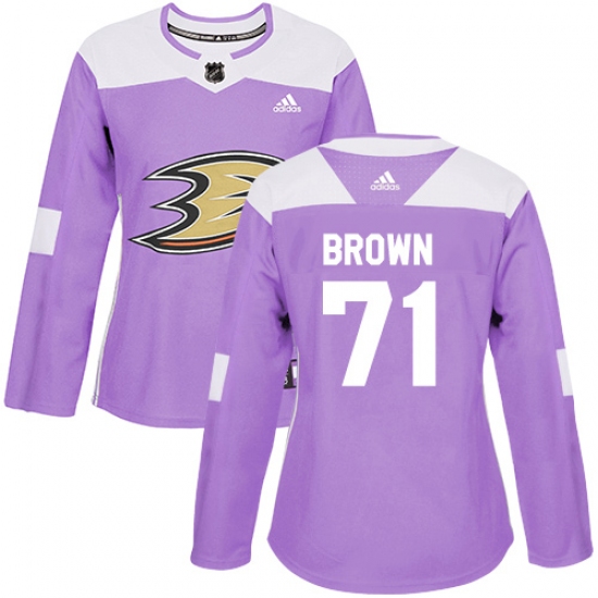 Women's Adidas Anaheim Ducks #71 J.T. Brown Authentic Purple Fights Cancer Practice NHL Jersey - Ujersey