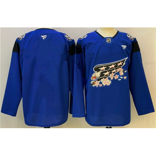 Men's Washington Capitals Blank Blue Cherry Blossom Stitched Hockey Jersey - Ujersey