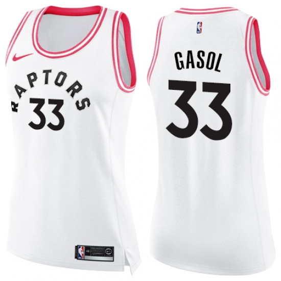 Women's Nike Toronto Raptors #33 Marc Gasol White Pink NBA Swingman Fashion Jersey - Ujersey