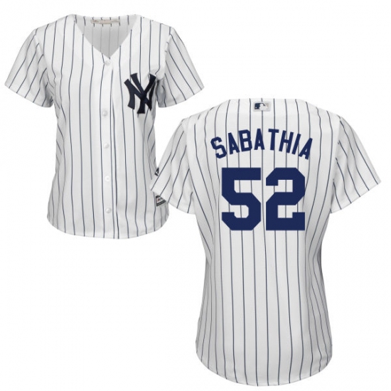 Women's Majestic New York Yankees #52 C.C. Sabathia Replica White Home MLB Jersey - Ujersey