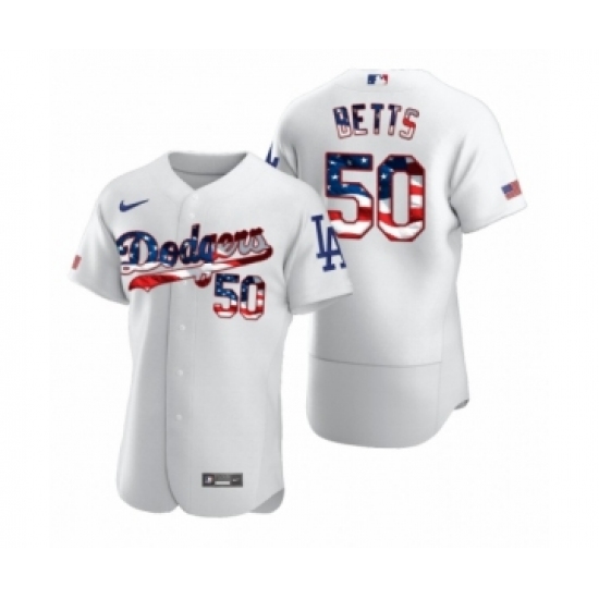 Men's Mookie Betts #50 Los Angeles Dodgers White 2020 Stars & Stripes 4th of July Jersey - Ujersey