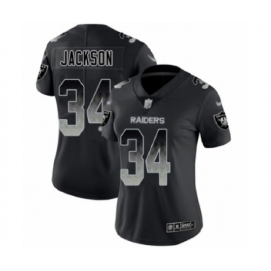 Women's Oakland Raiders #34 Bo Jackson Black Smoke Fashion Limited Player 100th Season Football Jersey