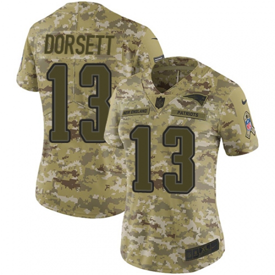 Women's Nike New England Patriots #13 Phillip Dorsett Limited Camo 2018 Salute to Service NFL Jersey - Ujersey