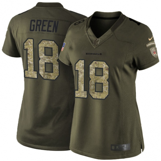 Women's Nike Cincinnati Bengals #18 A.J. Green Elite Green Salute to Service NFL Jersey - Ujersey