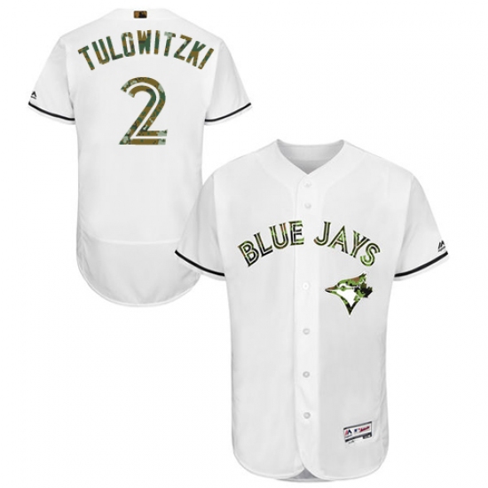 Men's Majestic Toronto Blue Jays #2 Troy Tulowitzki Authentic White 2016 Memorial Day Fashion Flex Base MLB Jersey - Ujersey