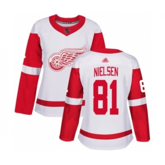 Women's Detroit Red Wings #81 Frans Nielsen Authentic White Away Hockey Jersey