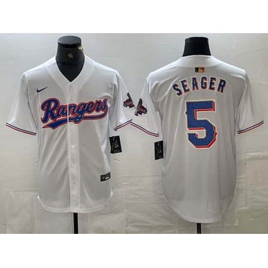 Men's Texas Rangers #5 Corey Seager White 2023 World Series Champions Cool Base Jersey - Ujersey