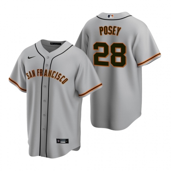 Men's Nike San Francisco Giants #28 Buster Posey Gray Road Stitched Baseball Jersey - Ujersey
