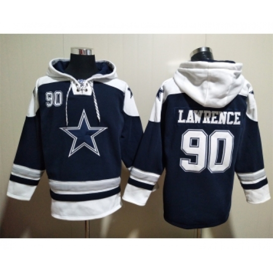 Men's Dallas Cowboys #90 Demarcus Lawrence Navy Blue Ageless Must Have Lace Up Pullover Hoodie - Ujersey NHL