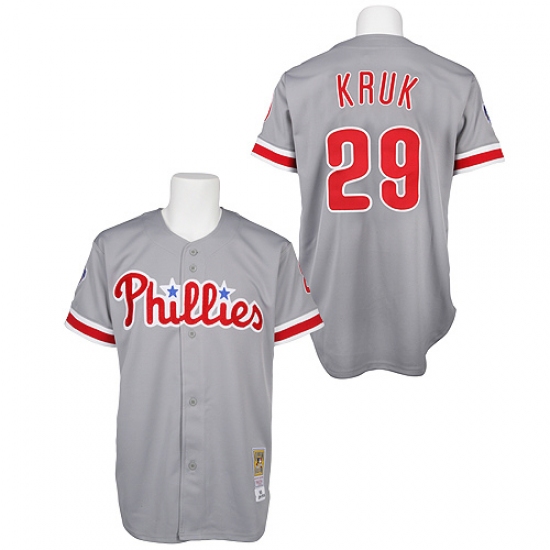 Men's Mitchell and Ness Philadelphia Phillies #29 John Kruk Replica Grey Throwback MLB Jersey - Ujersey