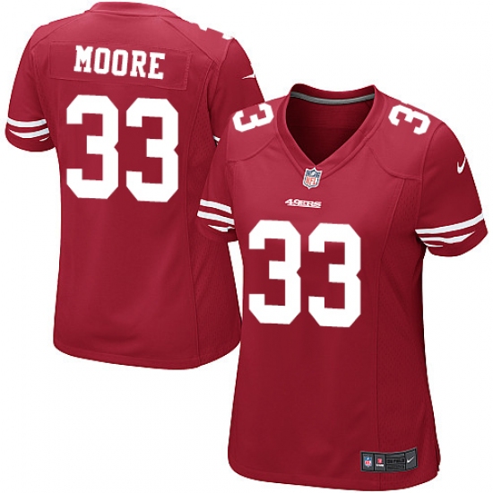 Women Nike San Francisco 49ers #33 Tarvarius Moore Game Red Team Color NFL Jersey - Ujersey