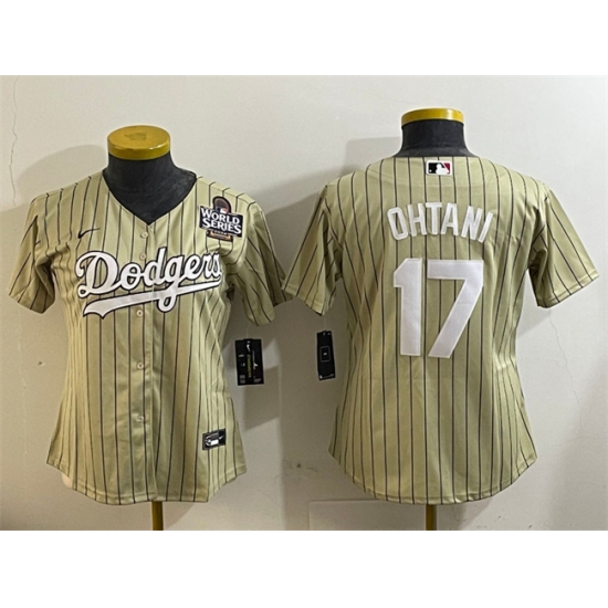Women's Los Angeles Dodgers #17 Shohei Ohtani Cream 2024 World Series Cool Base Stitched Baseball Jersey(Run Small) - Ujersey