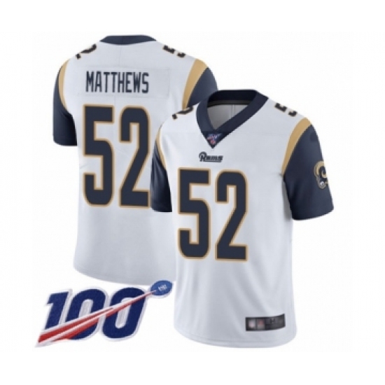 Men's Los Angeles Rams #52 Clay Matthews White Vapor Untouchable Limited Player 100th Season Football Jersey - Ujersey
