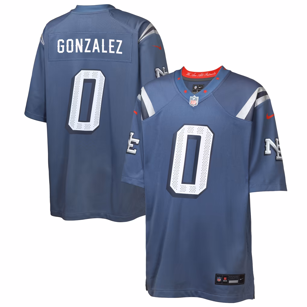 Youth New England Patriots Christian Gonzalez Nike Blue Rivalries Collection Game Jersey - Ujersey