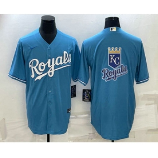 Men's Kansas City Royals Big Logo Blue Stitched MLB Cool Base Nike Jerseys - Ujersey