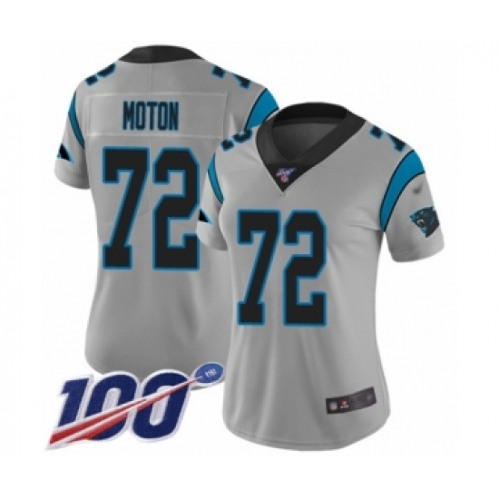 Women's Carolina Panthers #72 Taylor Moton Silver Inverted Legend Limited 100th Season Football Jersey - Ujersey