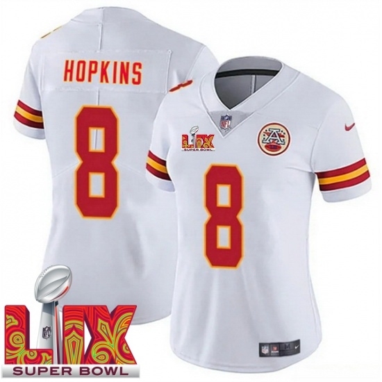 Women Kansas City Chiefs DeAndre Hopkins #8 White 2024 2025 Super Bowl LIX F U S E Stitched Jersey - Ujersey