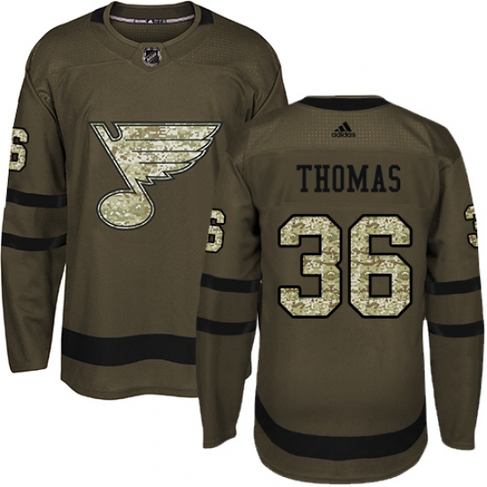 Men's Adidas St. Louis Blues #36 Robert Thomas Premier Green Salute to Service NHL Jersey - Ujersey