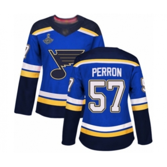Women's St. Louis Blues #57 David Perron Authentic Royal Blue Home 2019 Stanley Cup Champions Hockey Jersey - Ujersey